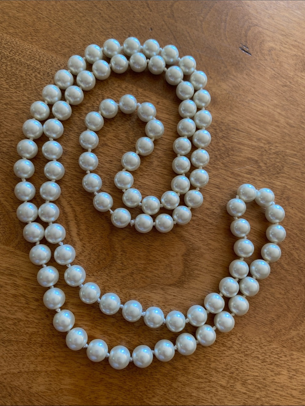 Classic glass heavy White Pearl Necklace 38”